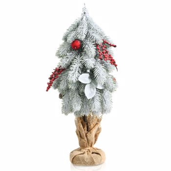 19\\" Snow Flocked Tabletop Christmas Pine Tree w/Pine Cones & Red Berrie