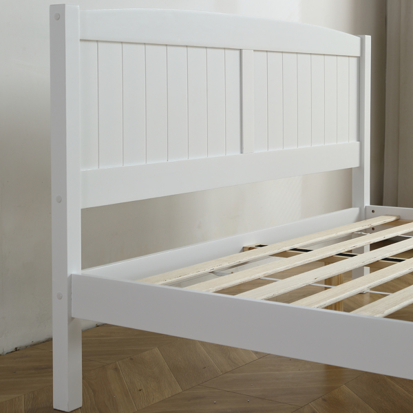 FCH Queen Pine Single-Layer Core Vertical Stripe Full-Board Curved Headboard With The Same Bed Tail Wooden Bed White