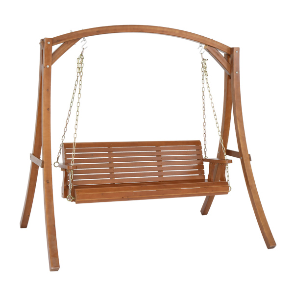 5ft Cedar With Iron Chain 500lbs Double Wooden Swing Dark Brown（Swing frames not included）