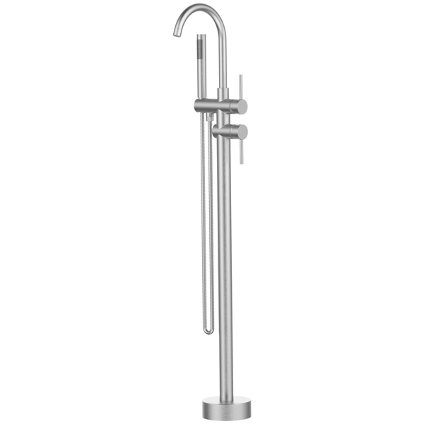 Floor Mount Bathtub Faucet Freestanding Tub Filler Brushed Nickel Standing High Flow Shower Faucets with Handheld Shower Mixer Taps Swivel Spout[Unable to ship on weekends, please place orders with ca