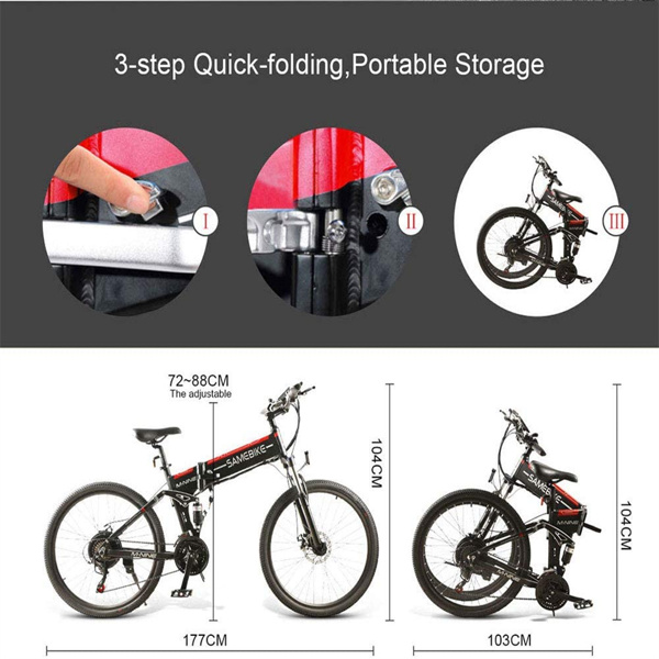 SAMEBIKE LO26 Electric Bike for Adults, Folding Electric Mountain Bicycle Adults 26 inch E-Bike 500W Motor Professional Shimano 7 Speed Gears with 48V 10AH Removable Lithium-Ion Battery（No shipping on