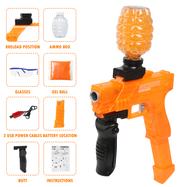 Electric Gel Ball Blaster Toy Guns,Full Auto Splatter Ball Blasters with 11000 Water Bead Rechargeable Battery Powered, Shoot Up to 65 Ft, Gel Ball Blaster for Boys & Girls(Orange)