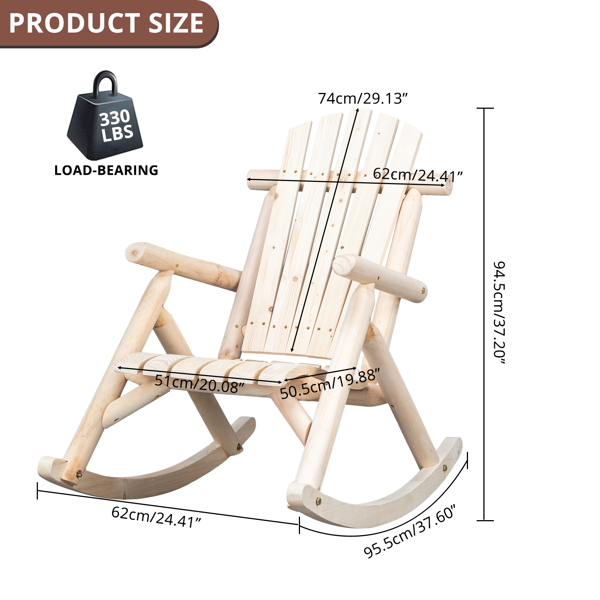65*95*96cm Outdoor Courtyard Fir Wood Rocking Chair Log Color
