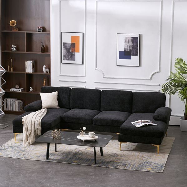 U-Shaped 4-Seat Indoor Modular Sofa Black