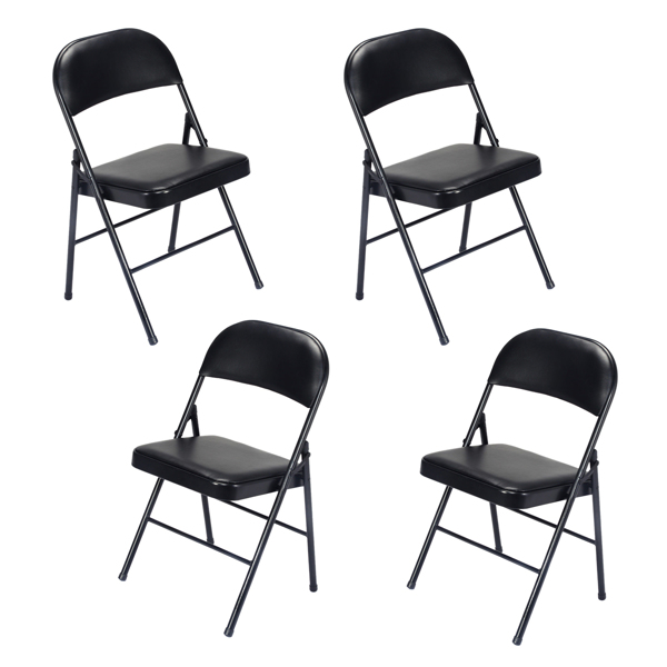 4pcs Elegant Foldable Iron & PVC Chairs for Convention & Exhibition Black