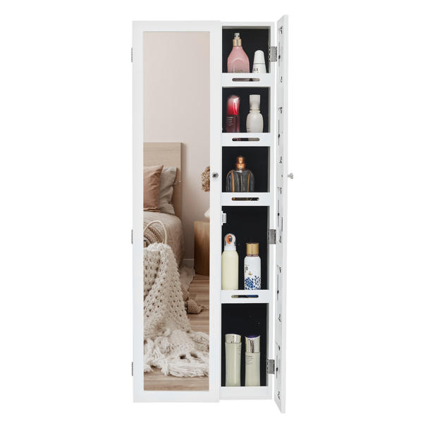 Non Full Mirror Wooden Wall Mounted Mirror Cabinet With Photo Frame, Multi-Layer Storage And Jewelry Storage - White