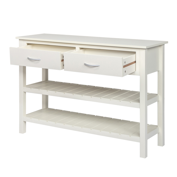 3-Tier Console Table with 2 Drawers， Console Tables for Entryway, Sofa Table with Storage Shelves, Entryway Table Behind Sofa Couch, for Living Room, Kitchen, Cream White