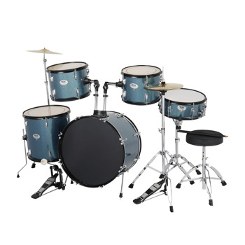 MCH Full Size Adult Drum Set 5-Piece Black with Bass Drum, two Tom Drum, Snare Drum, Floor Tom, 16\\" Ride Cymbal, 14\\" Hi-hat Cymbals, Stool, Drum Pedal, Sticks