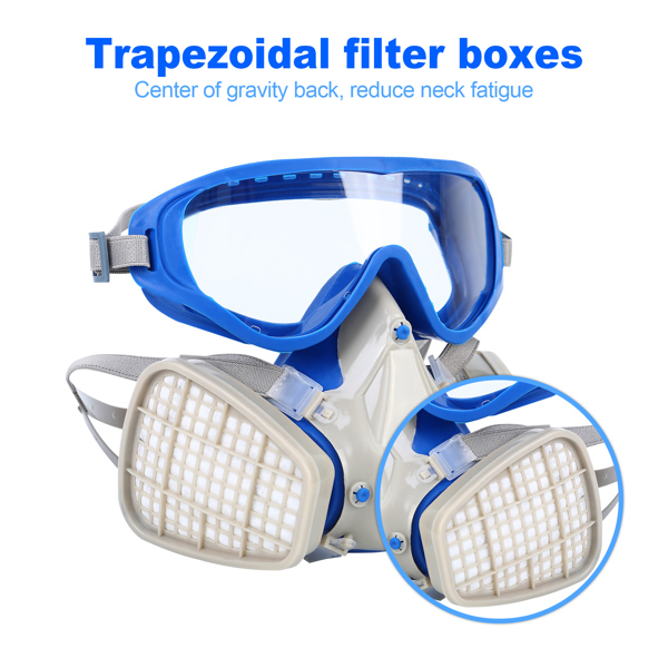 Reusable Respirator Full Facepiece Gas Mask Face Cover, Professional Breathing Protection with Goggles Against Paint Gas Dust Organic Vapors, for Painting Polishing Gas Decoration Welding, Blue