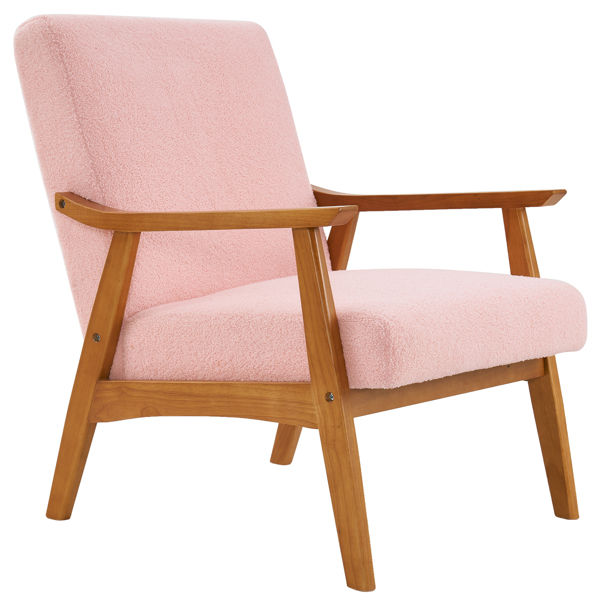 Solid Wood Armrest Teddy Velvet Simple Single Indoor Lounge Chair Backrest Pink