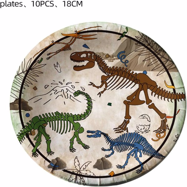 Fossil Dinosaur Birthday Party Supplies Disposable Paper Plate Tableware Kit Value Dinnerware Table Decoration Serves 10 Guests for Boy Kids Include Plates, Napkins, Forks, Knives, Spoons