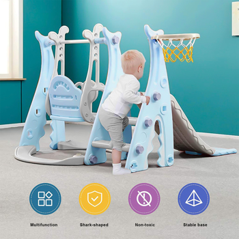 Toddler Slide and Swing Set 4-in-1 Baby Slide Set with Basketball Hoop Kids Fun Playing Climber Sliding Playset Safe Slide for Children Easy Set Up for Indoor Outdoor in Your Beautiful Backyard