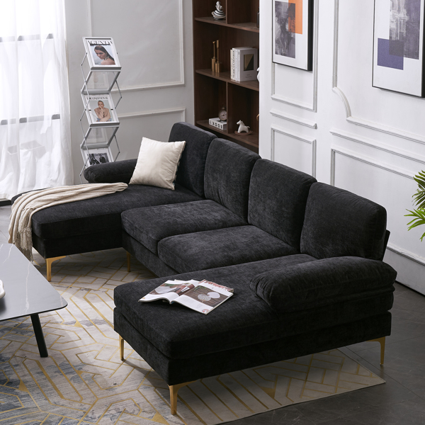 U-Shaped 4-Seat Indoor Modular Sofa Black