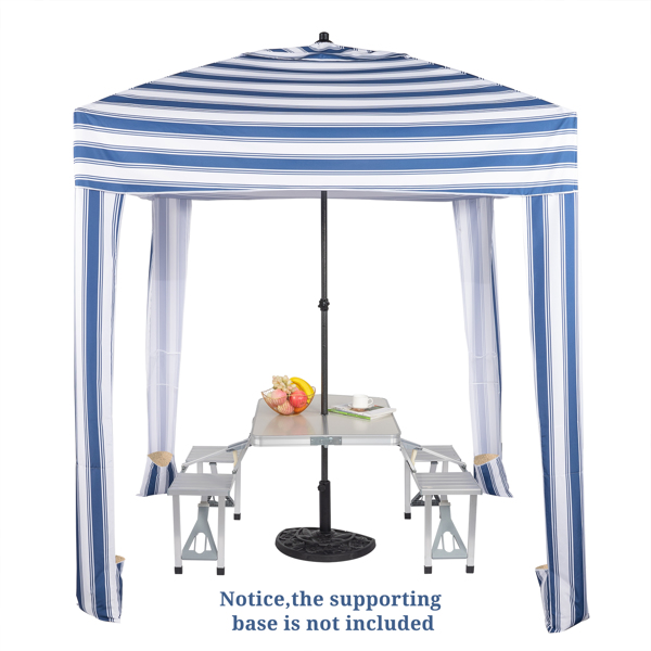 180*180*240cm Square Blue and White Stripes Fiber Rod Polyester Fabric Beach Awning