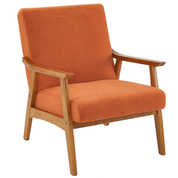 Solid Wood Armrest Teddy Velvet Simple Single Indoor <b style=\\'color:red\\'>Lounge</b> <b style=\\'color:red\\'>Chair</b> Backrest Burnt Orange