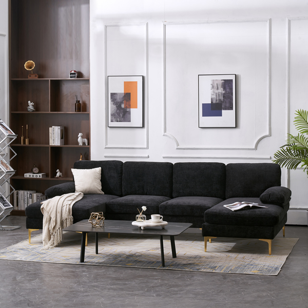 U-Shaped 4-Seat Indoor Modular Sofa Black