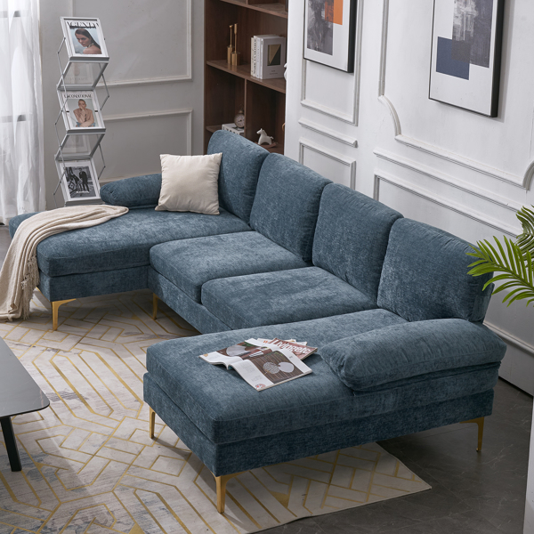 U-Shaped 4-Seat Indoor Modular Sofa Grey-Blue Color