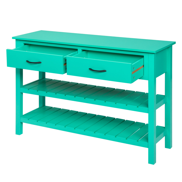 3-Tier Console Table with 2 Drawers， Console Tables for Entryway, Sofa Table with Storage Shelves, Entryway Table Behind Sofa Couch, for Living Room, Kitchen, Antique Blue