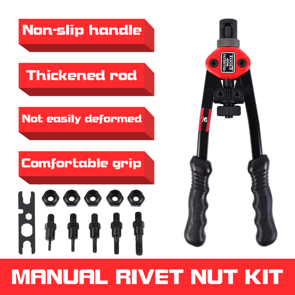 Rivet Nut Tool, 12" Rivnut Kit Nutsert Tools Hand Blind Riveter with 50Pcs Rivet Nuts M3 M4 M5 M6 M8