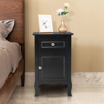 FCH 40*30*63cm Countryl Style MDF Spray Paint Curved Foot One Drawer One Door Night Table Black