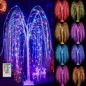 216 LED 5FT Colorful Lighted Willow Tree, RGB LED Tree with Remote, Willow Tree with Multicolored White String Lights for Indoor Outdoor Christmas Party Home Wedding Decor
