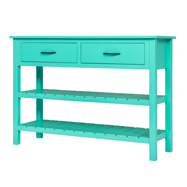 3-Tier Console Table with 2 Drawers， Console Tables for Entryway, Sofa Table with Storage Shelves, Entryway Table Behind Sofa Couch, for Living Room, Kitchen, Antique Blue