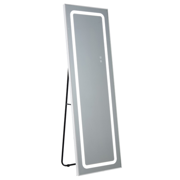 FCH Aluminum Alloy Right-Angle Rectangle 65*22in Can Stand Can Hang Three-tone Lighting Adjust Brightness Power-off Memory Full-length Mirror White 