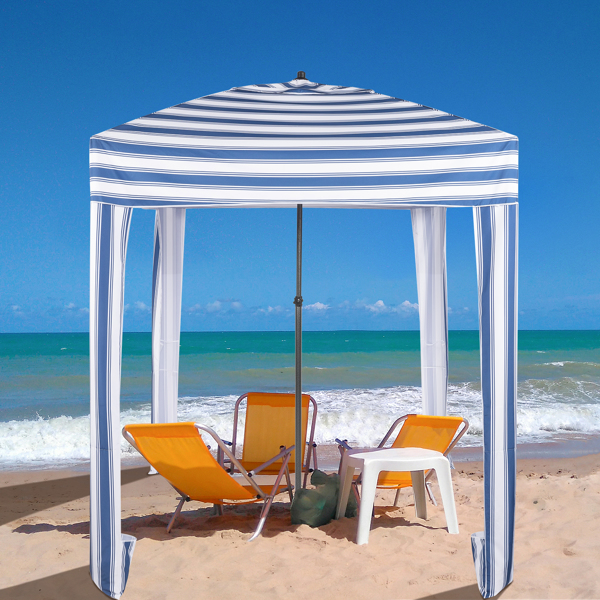 180*180*240cm Square Blue and White Stripes Fiber Rod Polyester Fabric Beach Awning