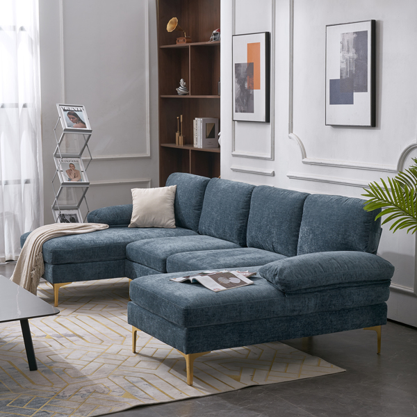 U-Shaped 4-Seat Indoor Modular Sofa Grey-Blue Color