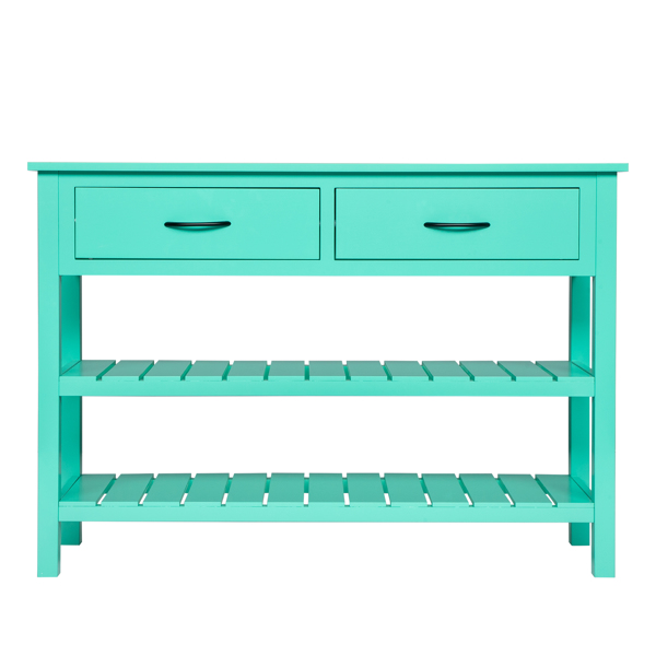 3-Tier Console Table with 2 Drawers， Console Tables for Entryway, Sofa Table with Storage Shelves, Entryway Table Behind Sofa Couch, for Living Room, Kitchen, Antique Blue