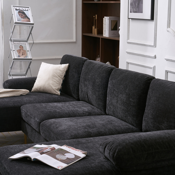 U-Shaped 4-Seat Indoor Modular Sofa Black