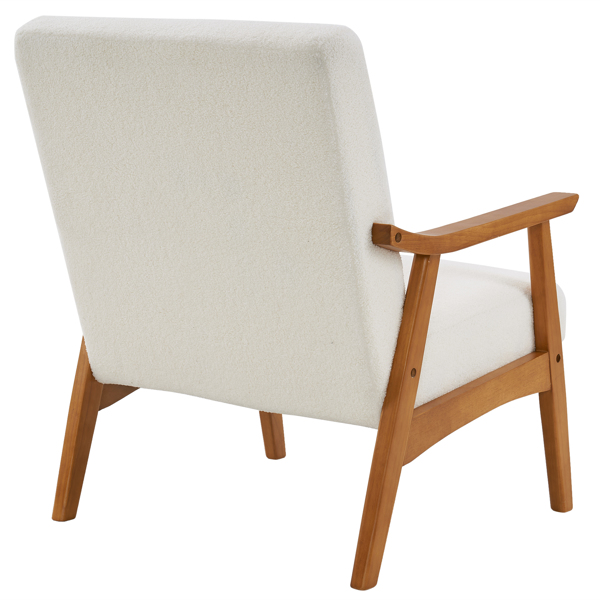 Solid Wood Armrest Teddy Velvet Simple Single Indoor Lounge Chair Backrest Creamy-White