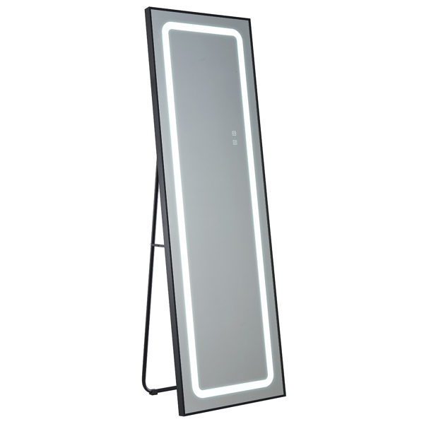 FCH Aluminum Alloy Right-Angle Rectangle 65*22in Can Stand Can Hang Three-tone Lighting Adjust Brightness Power-off Memory Full-length Mirror Black 