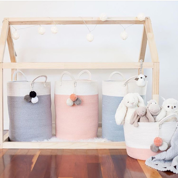 Large Baskets for Blanket Cotton Rope Woven Storage Baskets with Strong Handles Nursery Laundry Basket Kids Toy Hamper