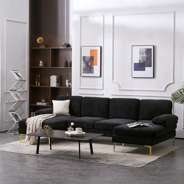 U-Shaped 4-Seat Indoor Modular Sofa Black