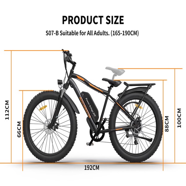 AOSTIRMOTOR 26" 750W Electric Bike Fat Tire P7 48V 13AH Removable Lithium Battery for Adults with Detachable Rear Rack Fender(Black)S07-B