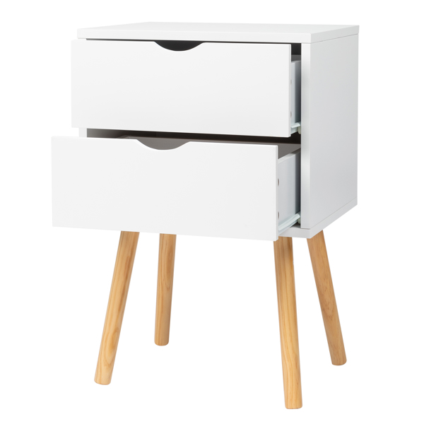 40*30*60cm Simple And Modern White Cabinet, Wood Color Legs, MDF Spray Paint, High Legs, Two Drawers, Bedside Table