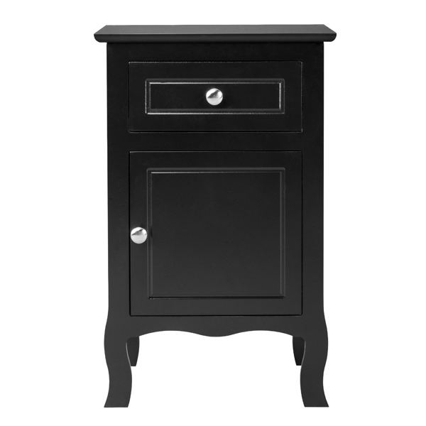  2pcs 40*30*63cm Country Style MDF Spray Paint Curved Feet One Draw One Door Night Table Black