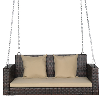 49in Brown Gradient <b style=\\'color:red\\'>Rattan</b>  Beige Cushion <b style=\\'color:red\\'>Rattan</b> Swing Chair（Swing frames not included）