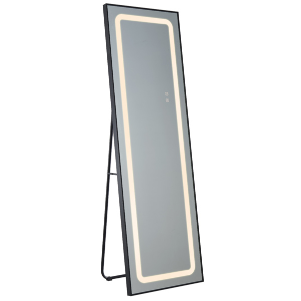 FCH Aluminum Alloy Right-Angle Rectangle 65*22in Can Stand Can Hang Three-tone Lighting Adjust Brightness Power-off Memory Full-length Mirror Black 