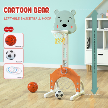 Basketball Hoop Set Stand, Kids 3-in-1 Sports Activity Center, Adjustable Basketball Stand Set with Ring Toss/Basketball /Football