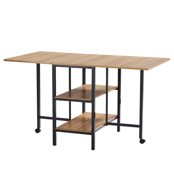 135*78*75cm Three-Layer Square MDF Iron Wood Grain Brown Multifunctional Foldable Dining Table
