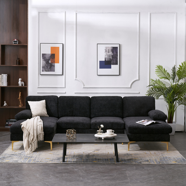 U-Shaped 4-Seat Indoor Modular Sofa Black