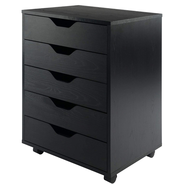 5-Drawer Wood Filing Cabinet, Mobile Storage Cabinet for Closet / Office Black Color