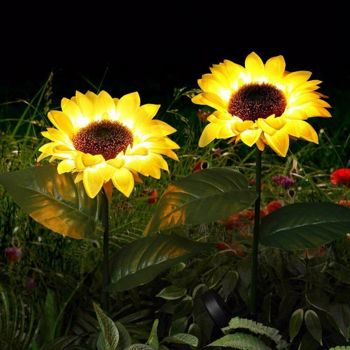 Outdoor Solar Garden Stake Lights; Upgraded LED Solar Powered Light with 20 LED Sunflower;  Waterproof Solar Decorative Lights for Garden;  Patio;  Backyard (2 Pack)