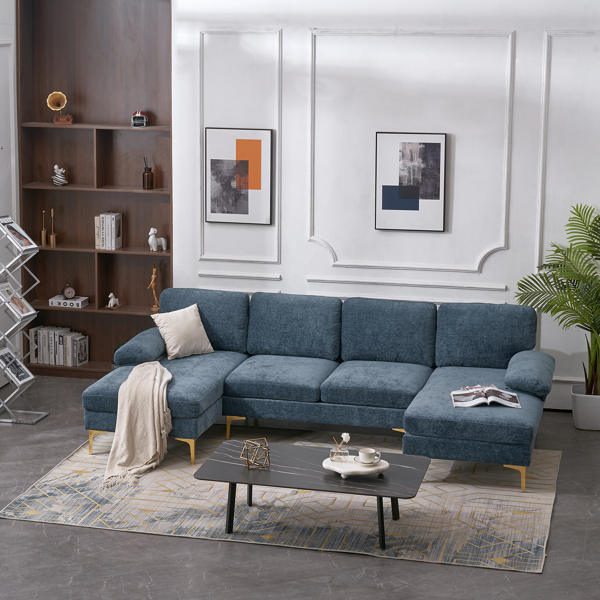 U-Shaped 4-Seat Indoor Modular Sofa Grey-Blue Color