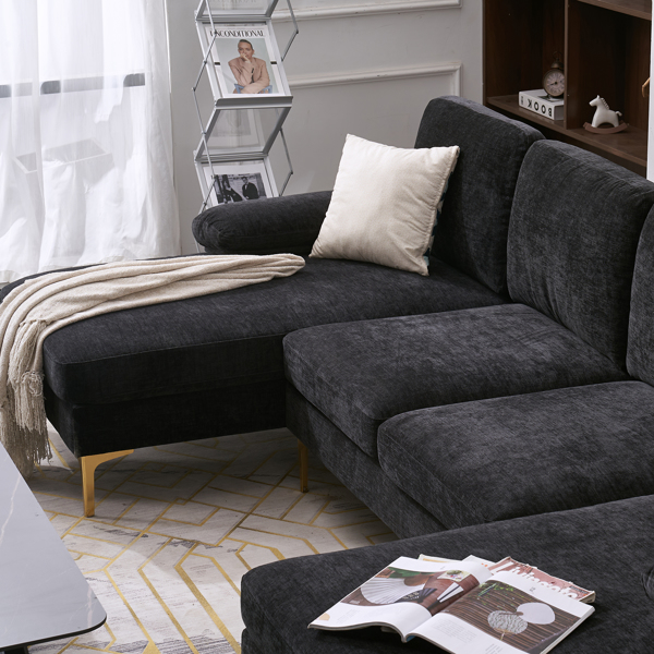 U-Shaped 4-Seat Indoor Modular Sofa Black