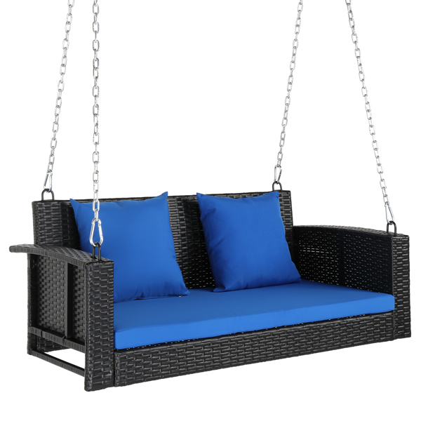 49in Black Rattan   Blue Cushion Rattan Swing Chair（Swing frames not included）