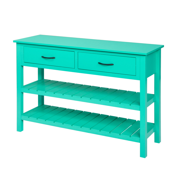 3-Tier Console Table with 2 Drawers， Console Tables for Entryway, Sofa Table with Storage Shelves, Entryway Table Behind Sofa Couch, for Living Room, Kitchen, Antique Blue