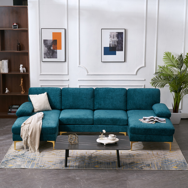 U-Shaped 4-Seat Indoor Modular Sofa Blue-Green Color